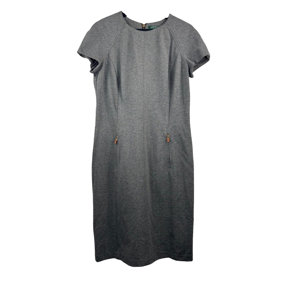 Lauren Ralph Lauren Sheath Dress sz 12 grey Knit classic money career